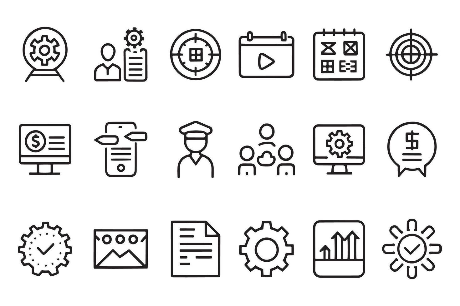 Operation management related editable icon set isolated flat illustration white background vector