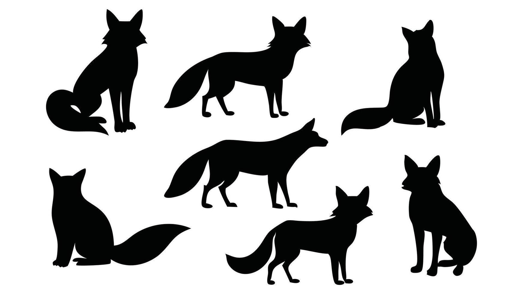 Fox silhouettes set isolated flat illustration on white background vector