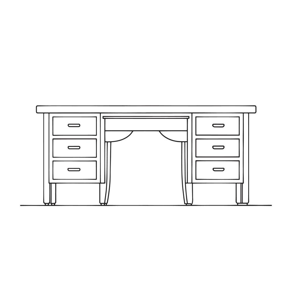 Writing Desk Office Furniture isolated continuous line art flat illustration on white background vector