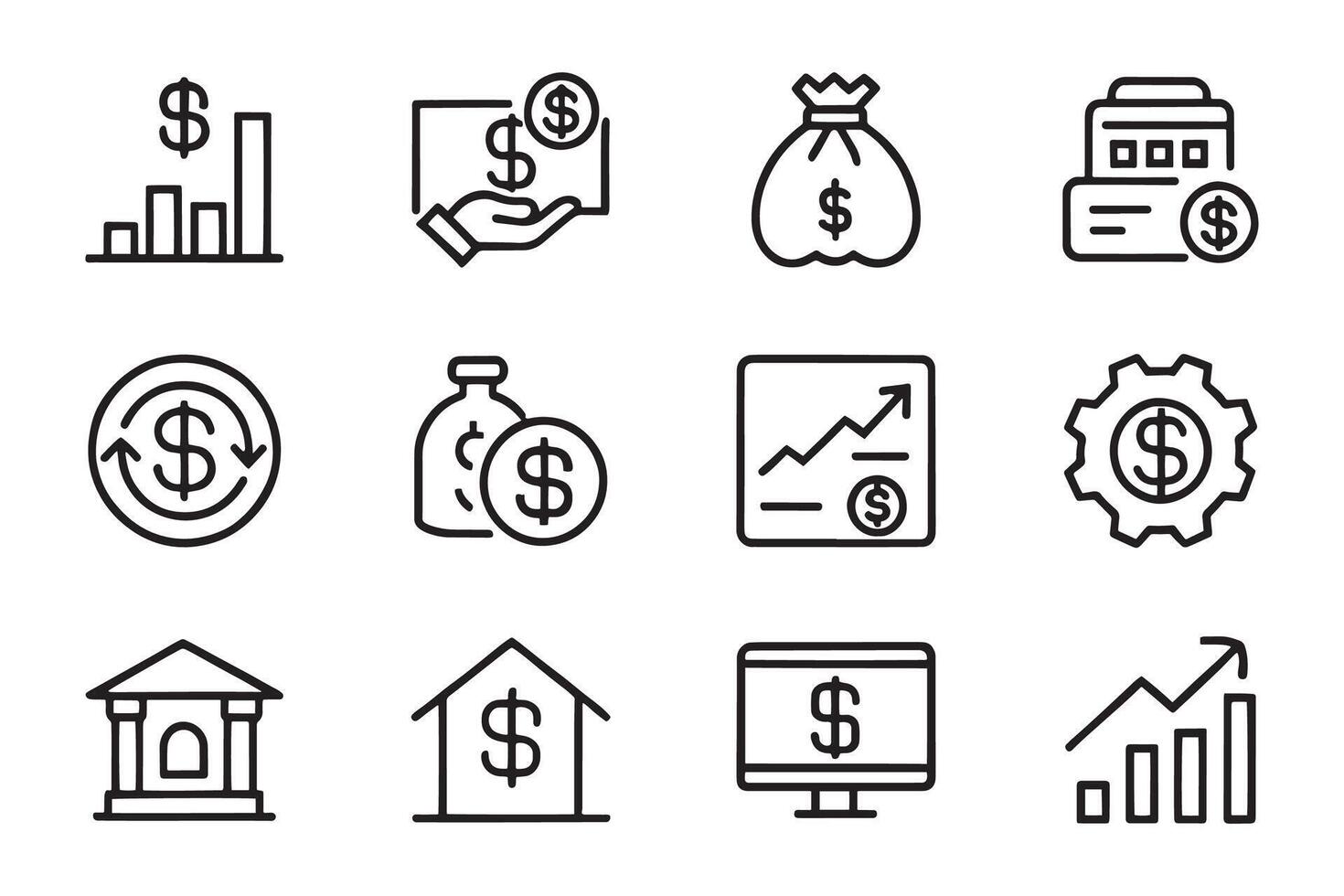 Investment, income, accounting, money, loan. related editable icon set isolated flat illustration white background. vector