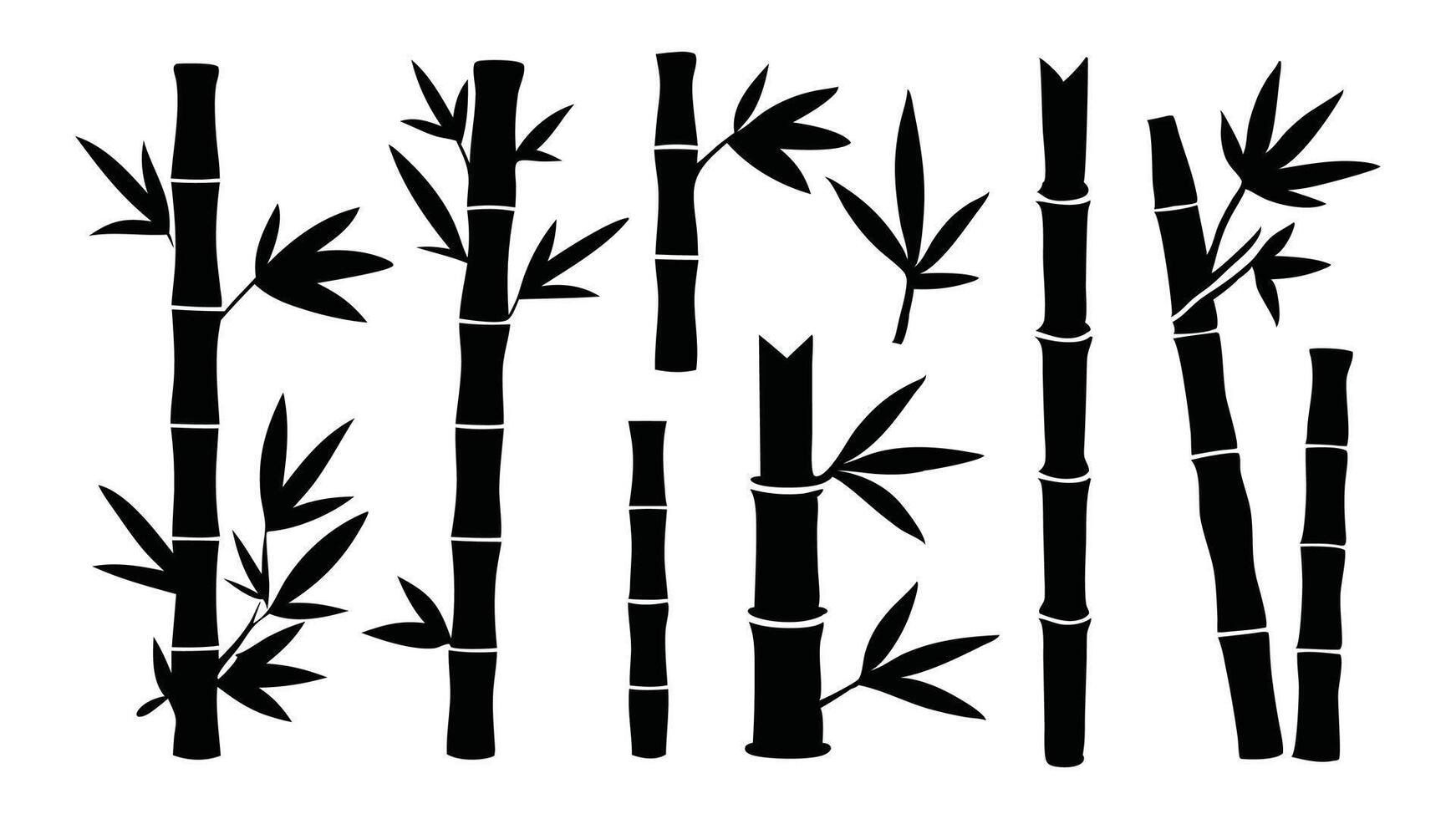 Bamboo silhouettes set isolated flat illustration on white backgroun vector