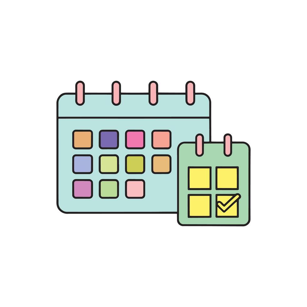 Symbolizing completed tasks or events, alongside another calendar ico isolated doodle line art flat illustration on white background. vector