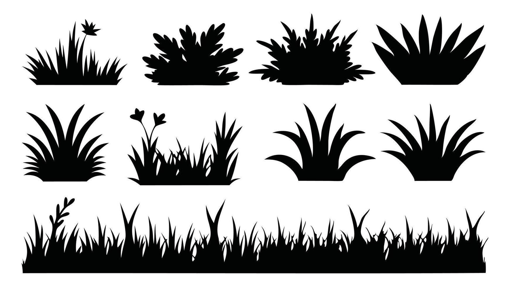 Various grass silhouettes set isolated flat illustration on white background vector