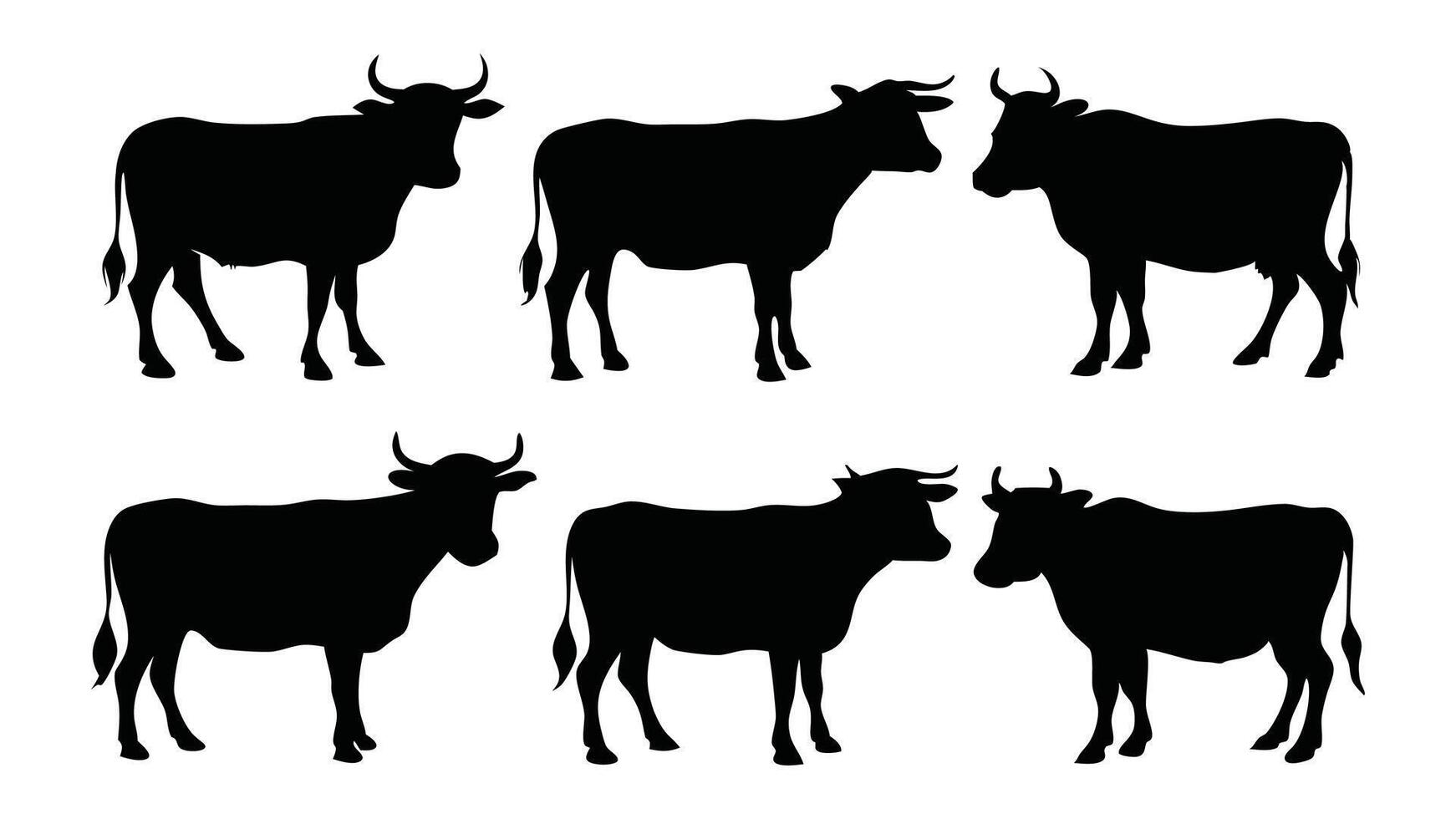 Cow silhouettes set isolated flat illustration on white background vector
