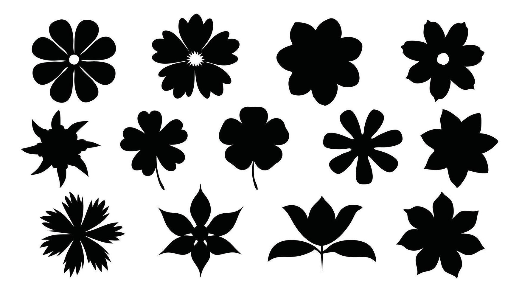 Beautiful violet flower silhouettes set isolated flat illustration on white background. vector