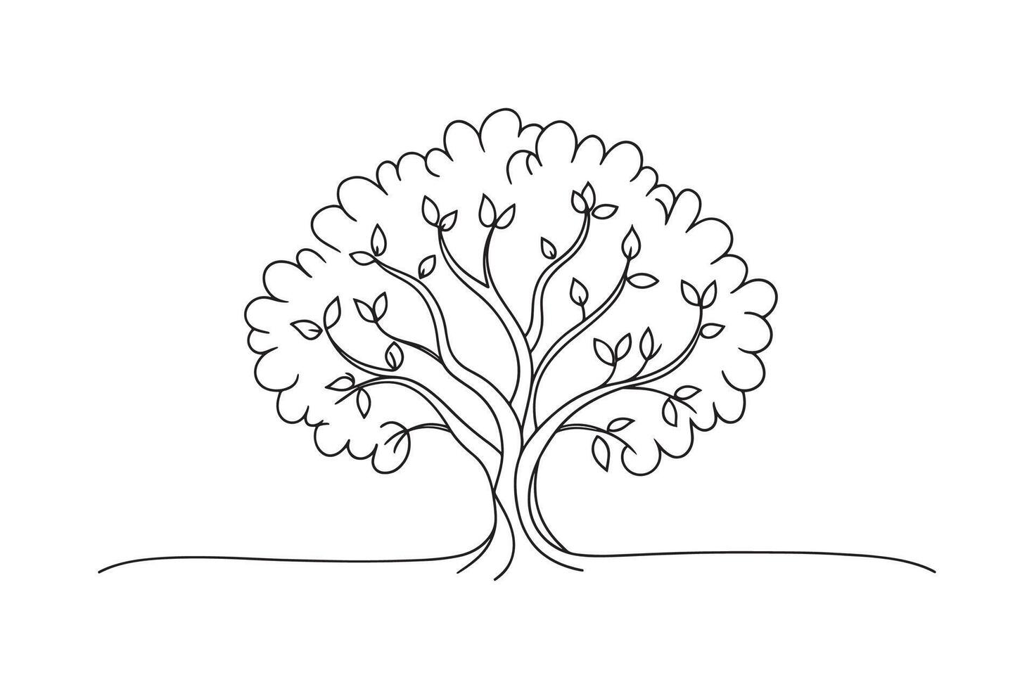 Hawthorn Tree isolated continuous line art flat illustration on white background. vector