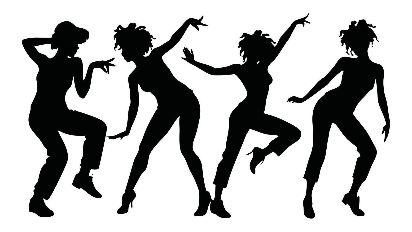 Women street dance hip hop dancers silhouettes set isolated flat illustration on white background vector