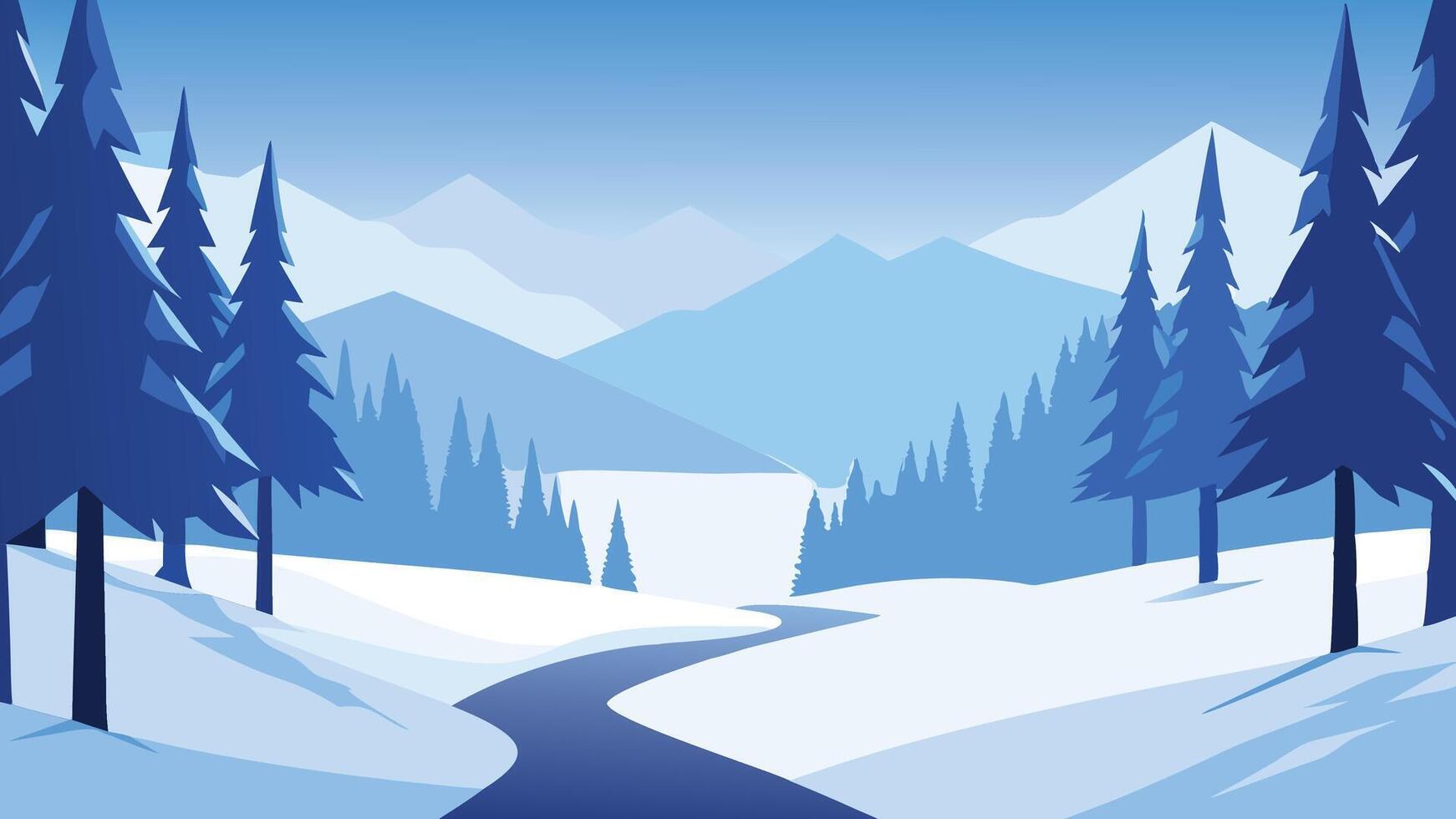 snowy forest scene featuring trees blanketed in fresh, white snow, creating a tranquil winter landscapeflat illustration Nature background vector