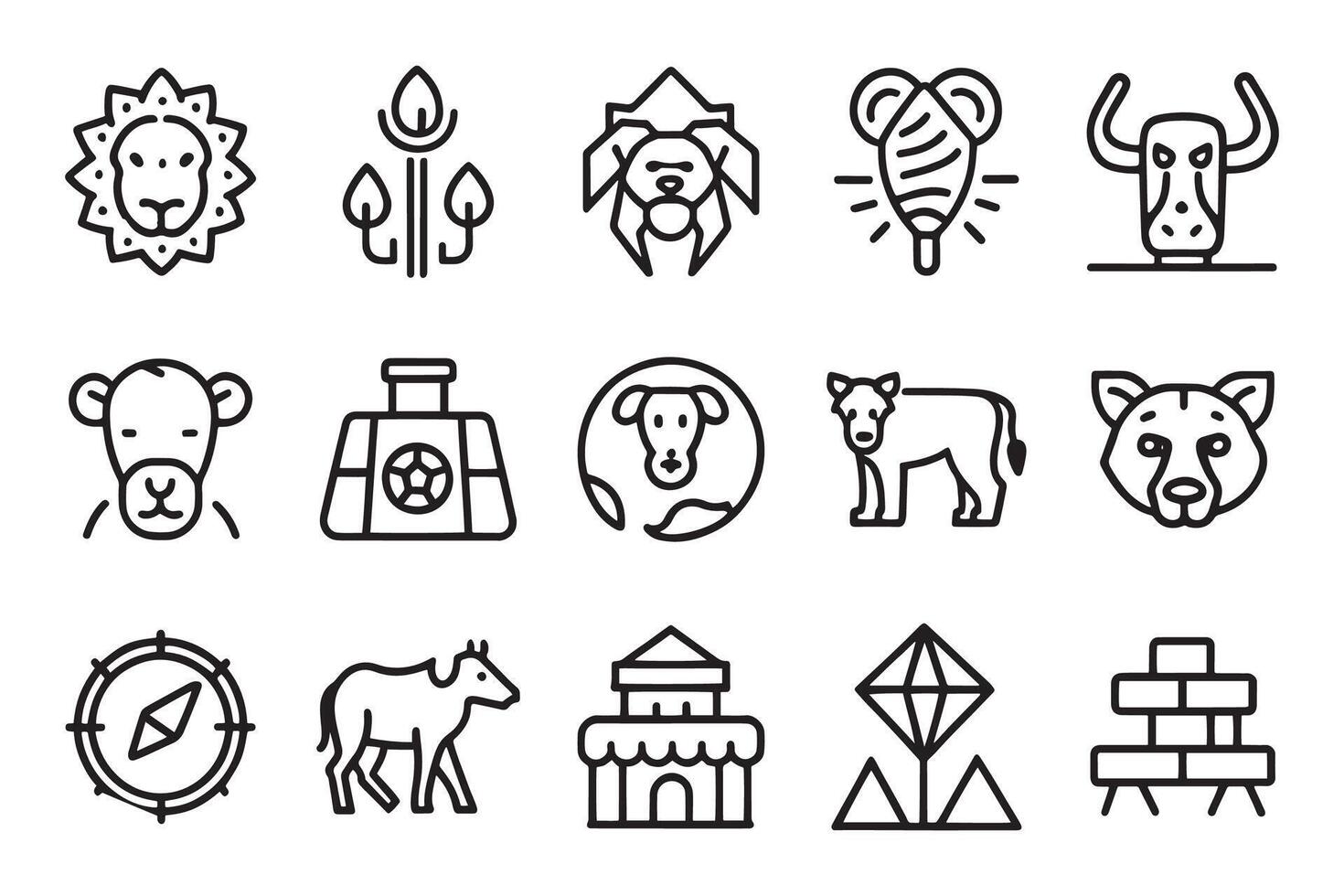 African Animals, ecotourism activities. national parks related editable icon set isolated flat illustration white background vector