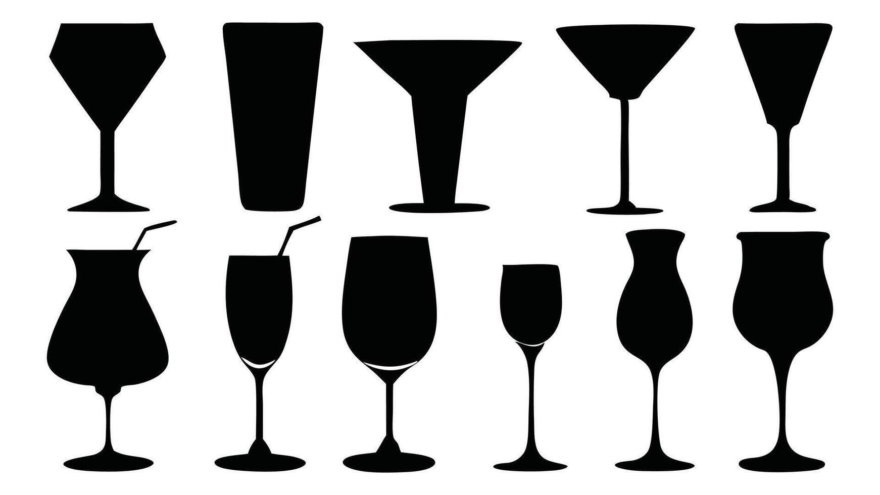 Various alcohol cocktail glasses bar silhouettes set isolated flat illustration on white background vector