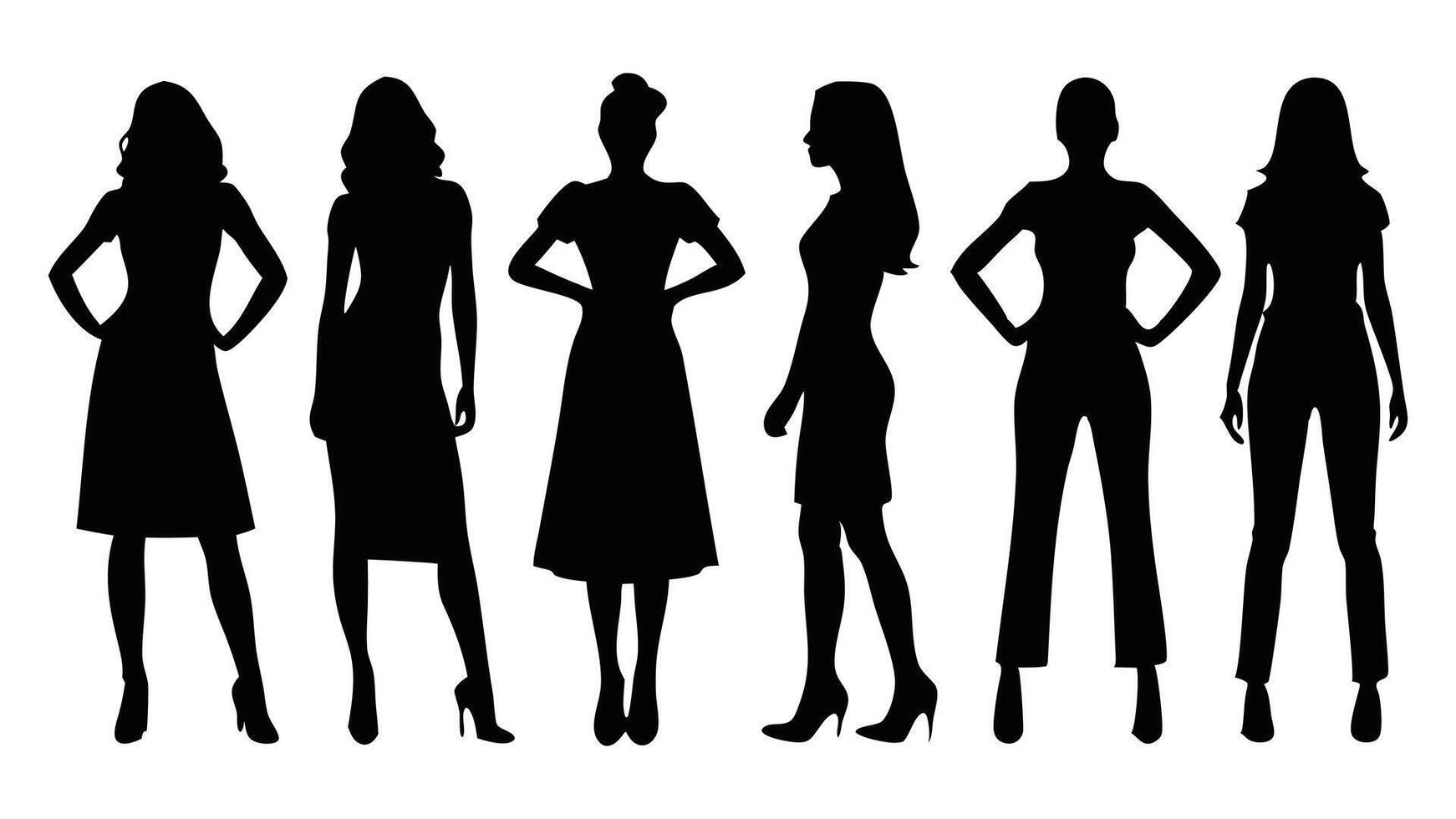 Woman various poses silhouettes set isolated flat illustration on white background vector