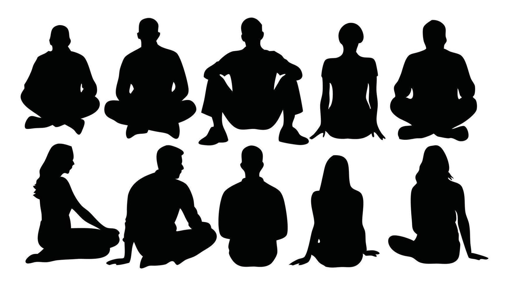 People sitting set silhouettes isolated flat illustration on white background vector