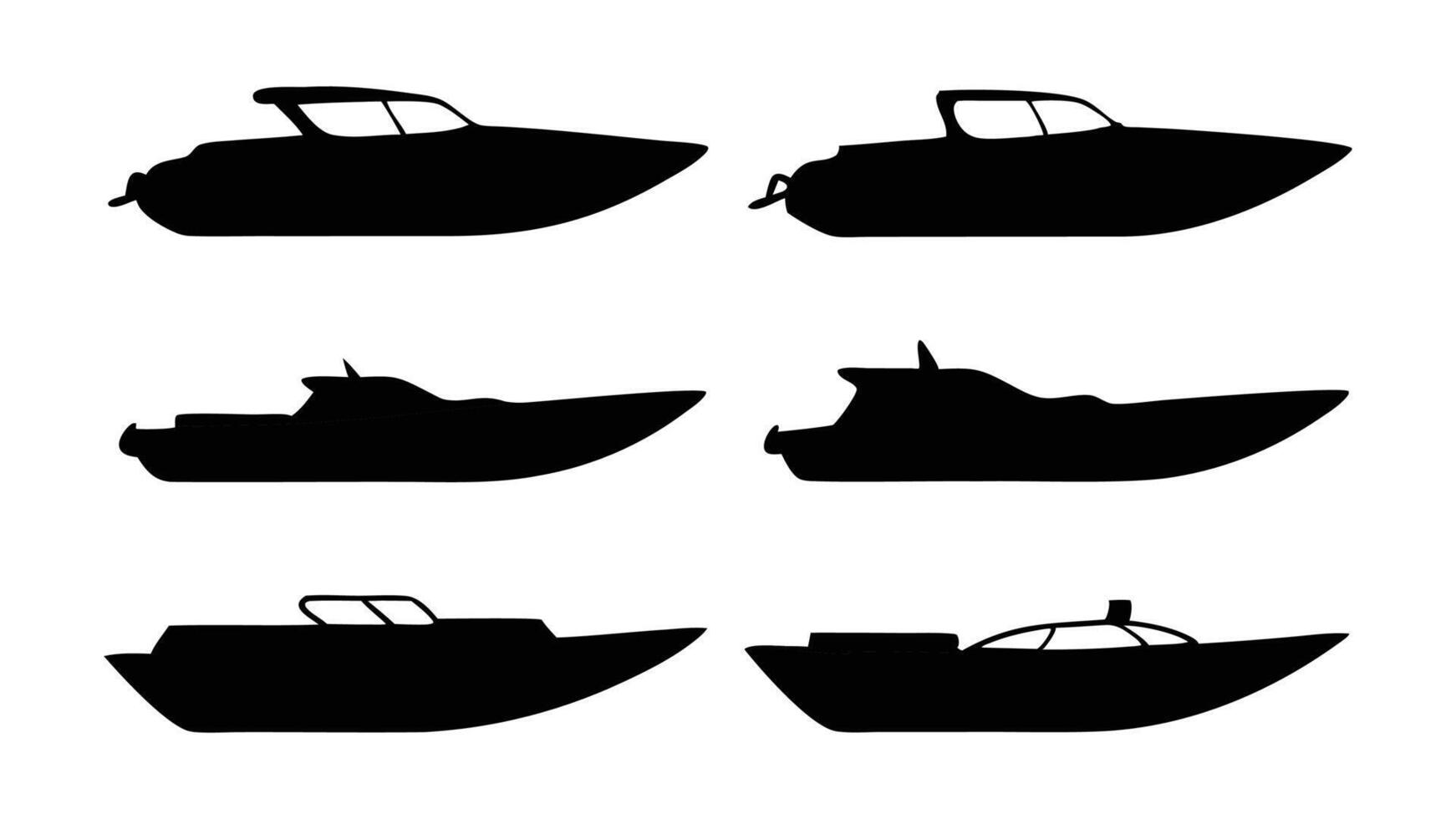 Speed boat silhouettes set isolated flat illustration on white background vector