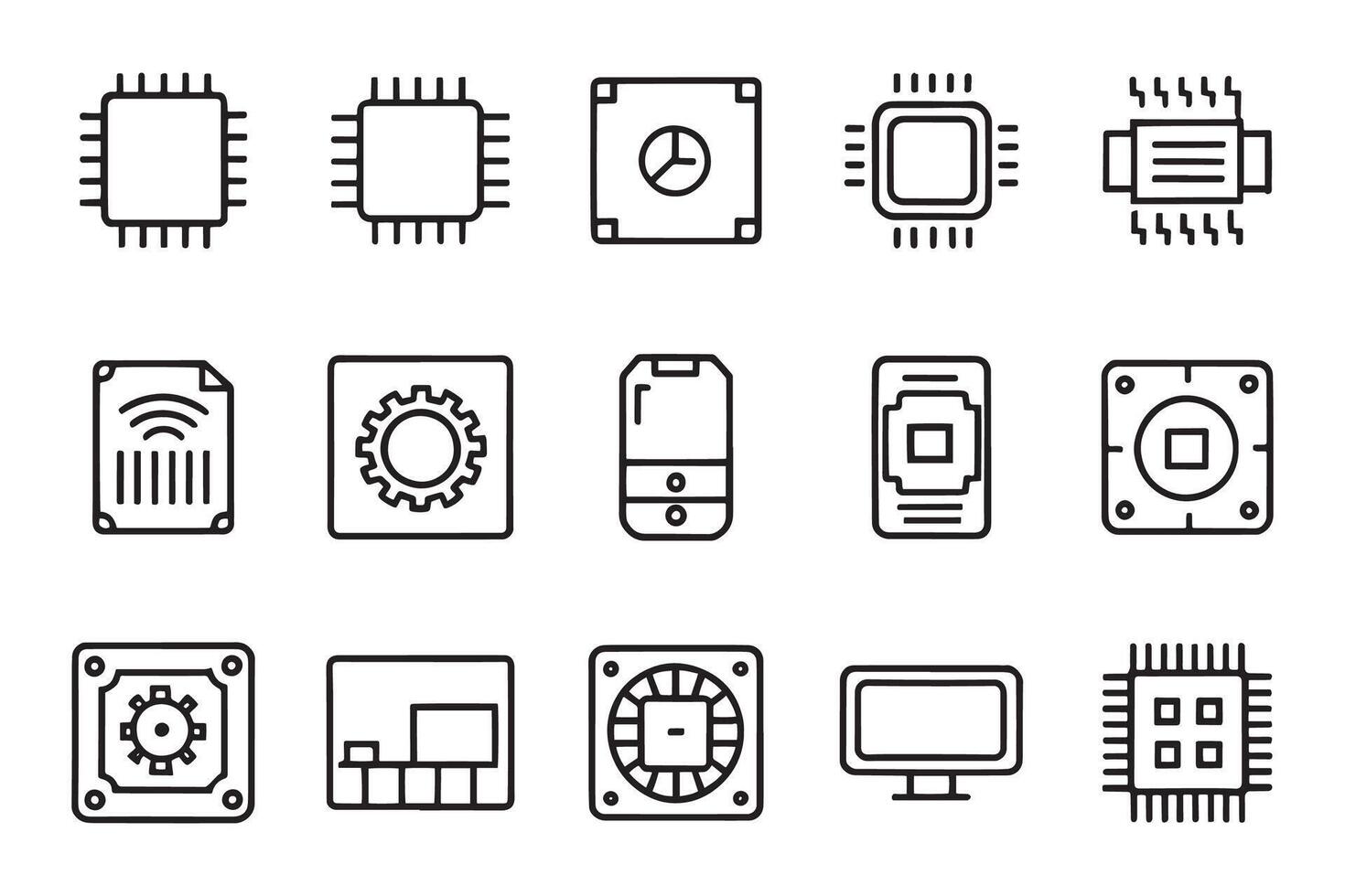 PC, such as RAM memory, hdd, ssd cpu processor related editable icon set isolated flat illustration white background vector