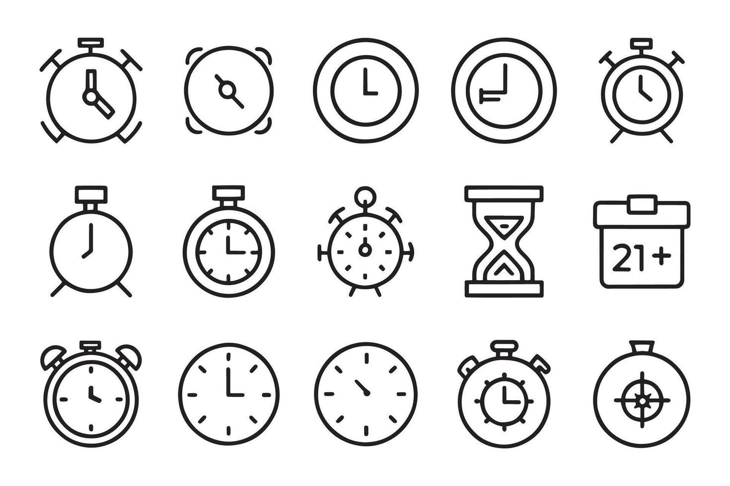 Timer, clock, stopwatch. Countdown related editable icon set isolated flat illustration white background vector