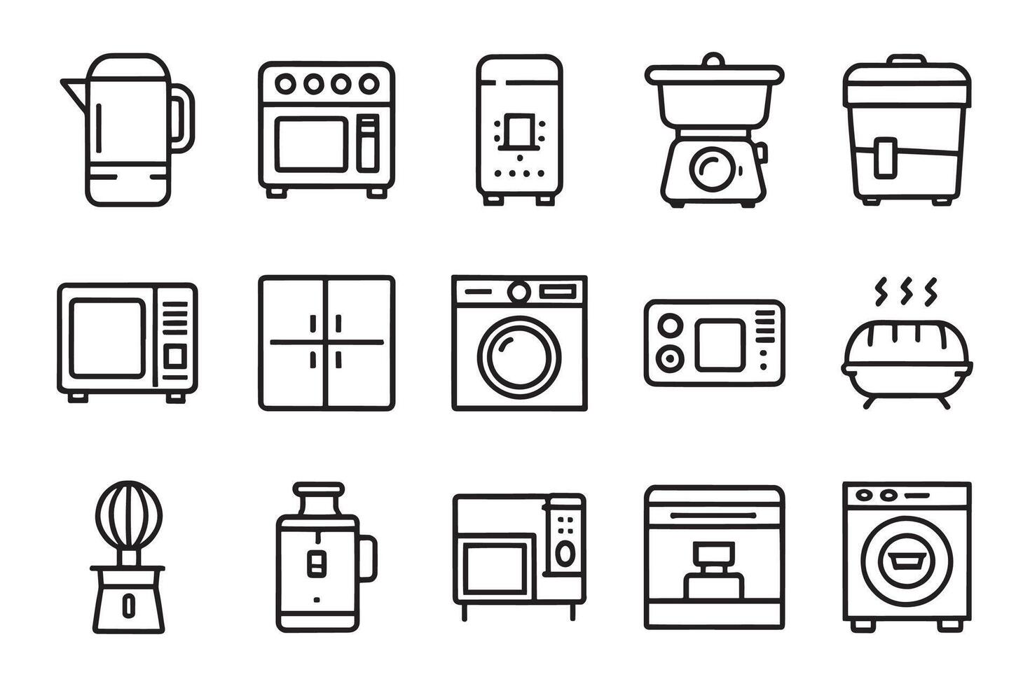Oven, mixer, dishwasher, food processor related editable icon set isolated flat illustration white background. vector