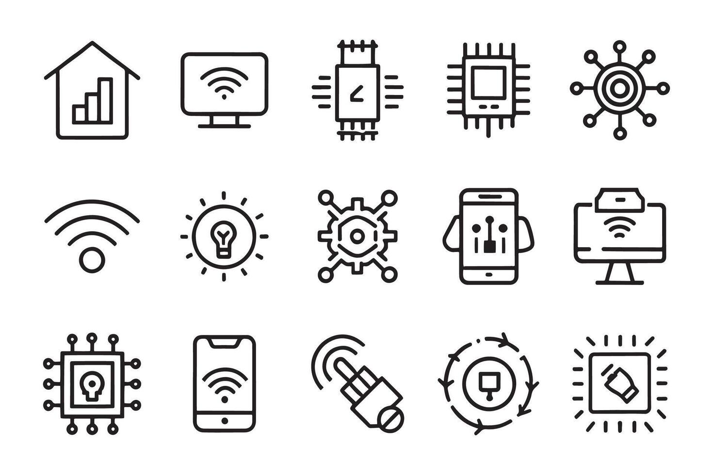 Sensor, IoT. Artificial Intelligence related editable icon set isolated flat illustration white background vector