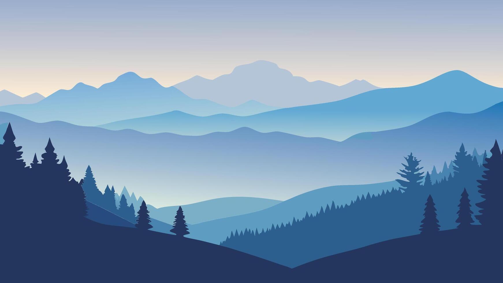 Trees enveloped in soft fog, showcasing the beauty of nature in a peaceful landscape flat illustration Nature background. vector