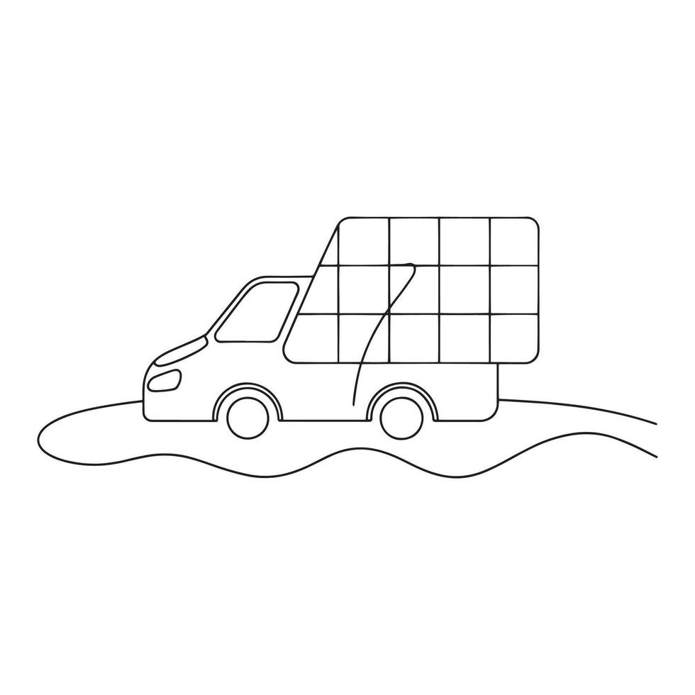 Solar Powered Car Transport isolated continuous line art flat illustration on white background. vector