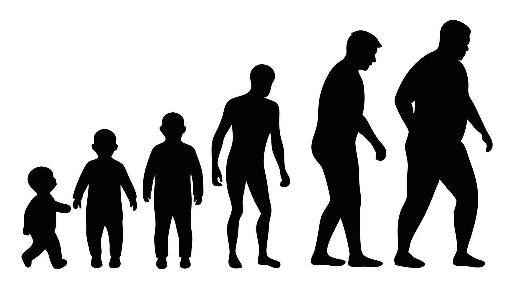 Growing up man from baby silhouettes set isolated flat illustration on white background. vector