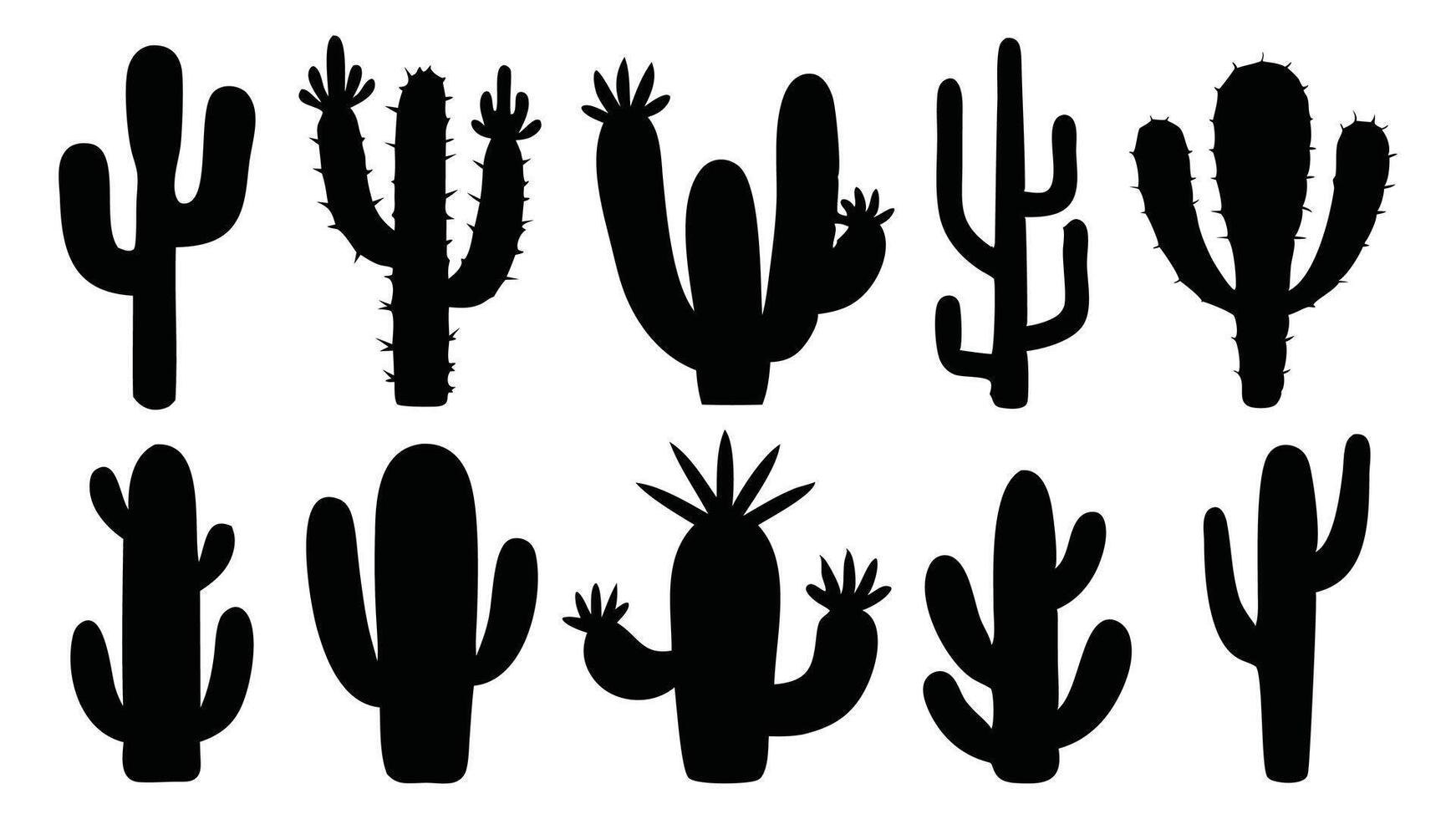 Black cactus silhouettes isolated flat illustration on white background vector
