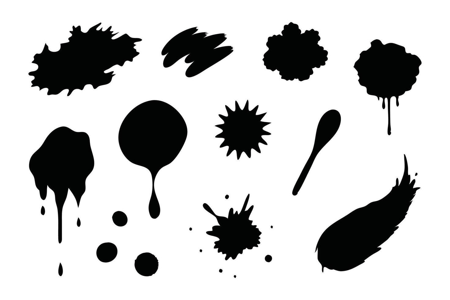 Black ink and paint splatters create an abstract design on a clean white background vector