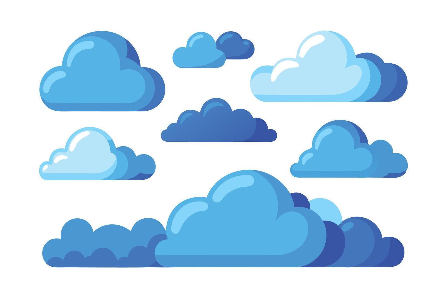 Blue clouds set isolated flat illustration on white background vector
