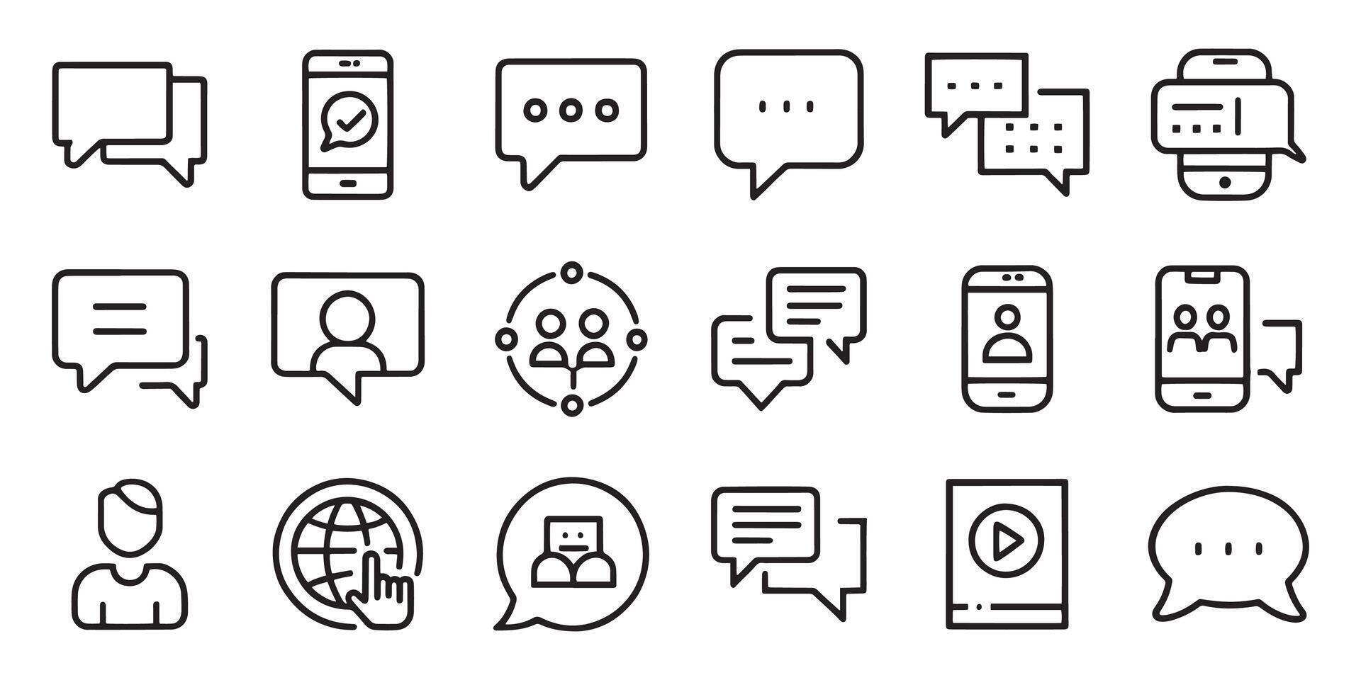 Message, talk, chat, speech bubble, sms, dialogue related editable stroke outline icons set isolated flat illustration on white background. vector