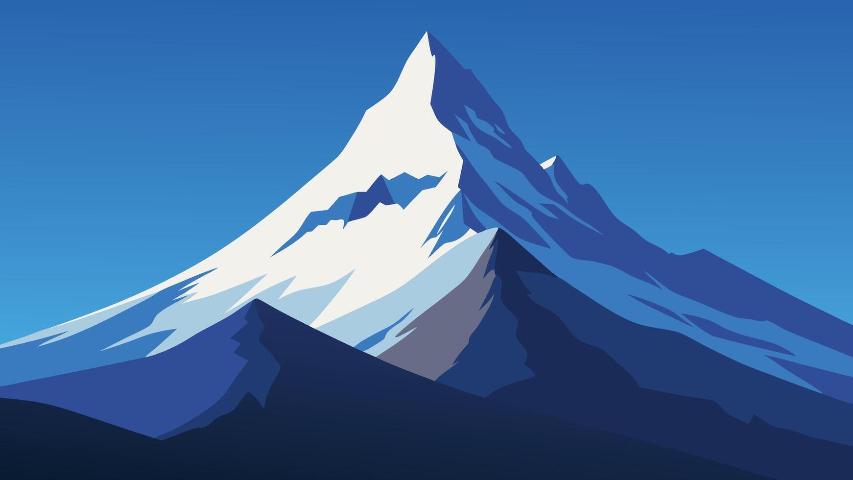 The Matterhorn in Switzerland, a majestic mountain peak, stands tall against a clear blue sky, showcasing its iconic pyramid shape flat illustration Nature background vector