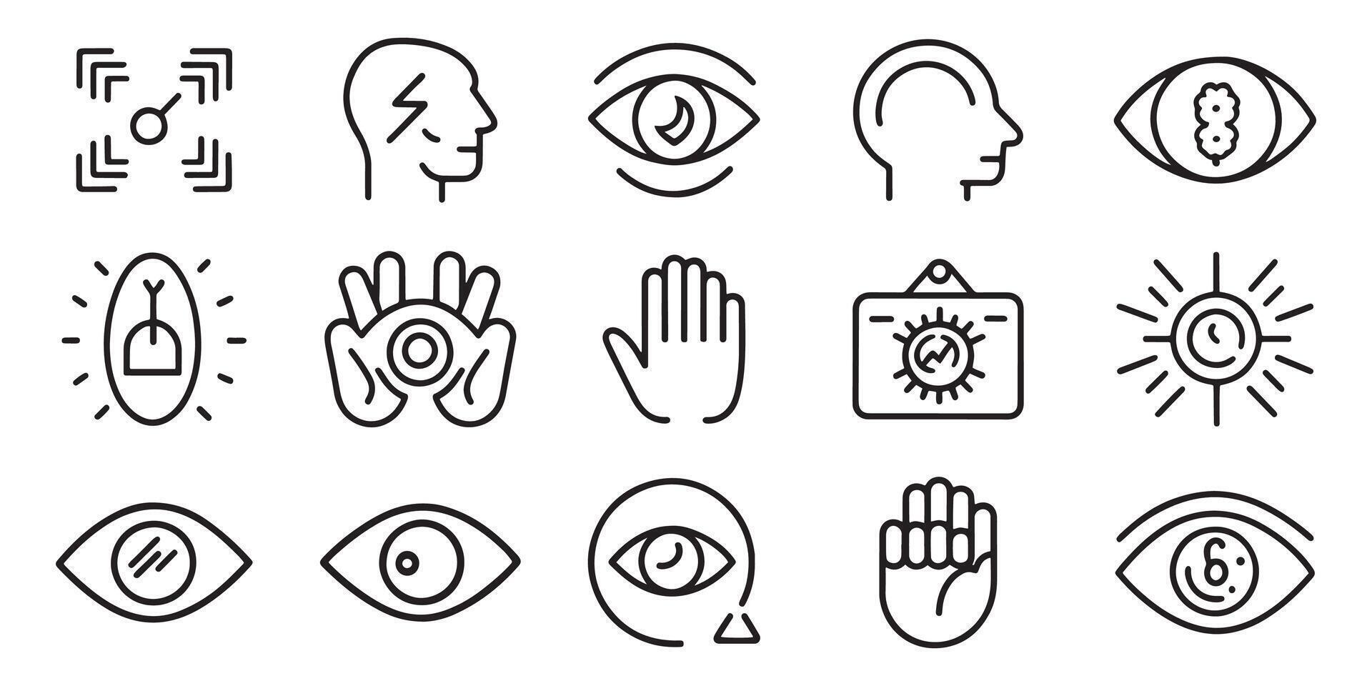 Human senses related editable stroke outline icons set isolated flat illustration on white background vector