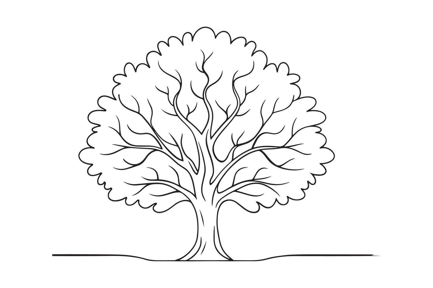 Sycamore Tree isolated continuous line art flat illustration on white background vector