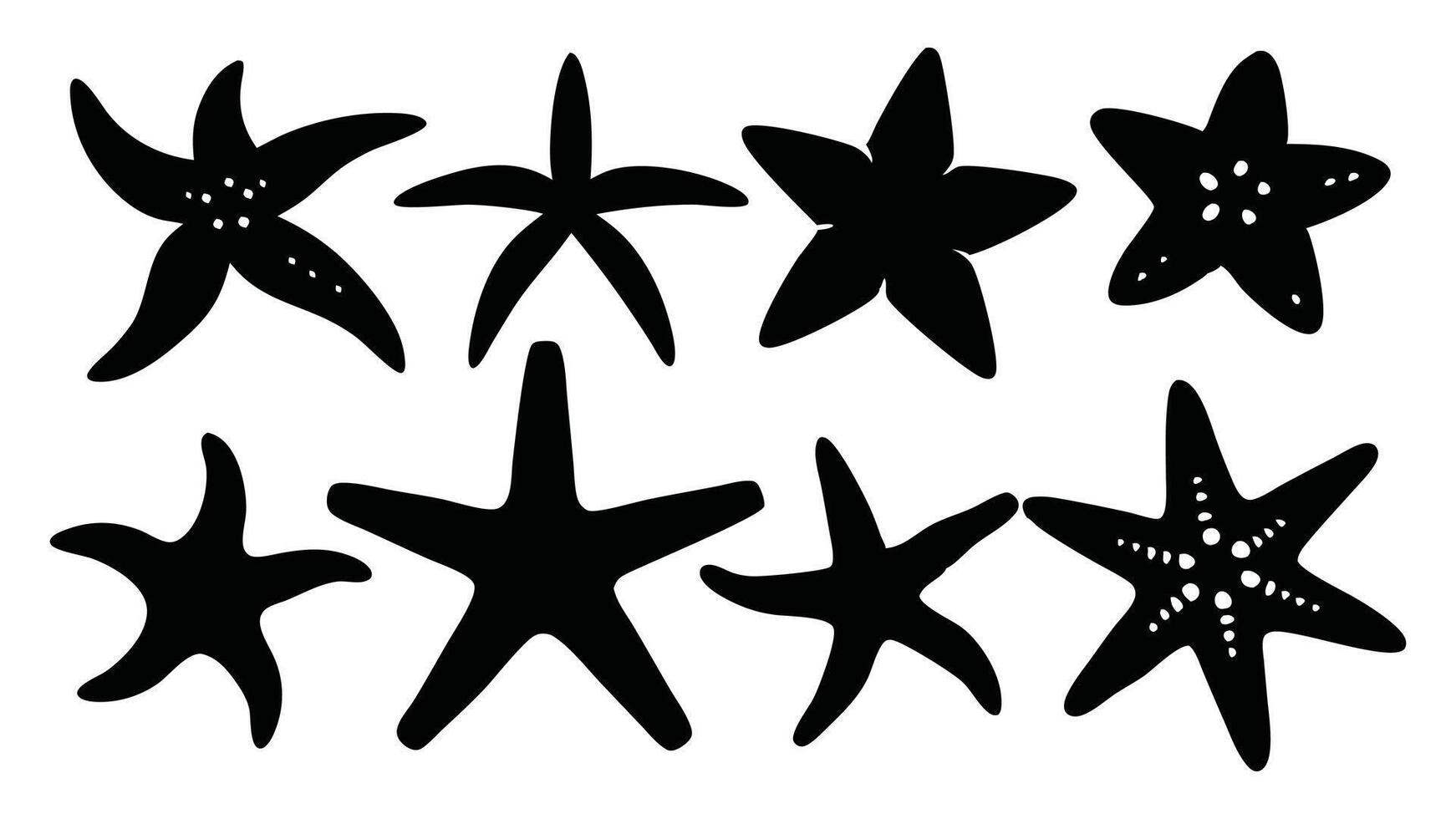 Star fish silhouettes set isolated flat illustration on white background vector
