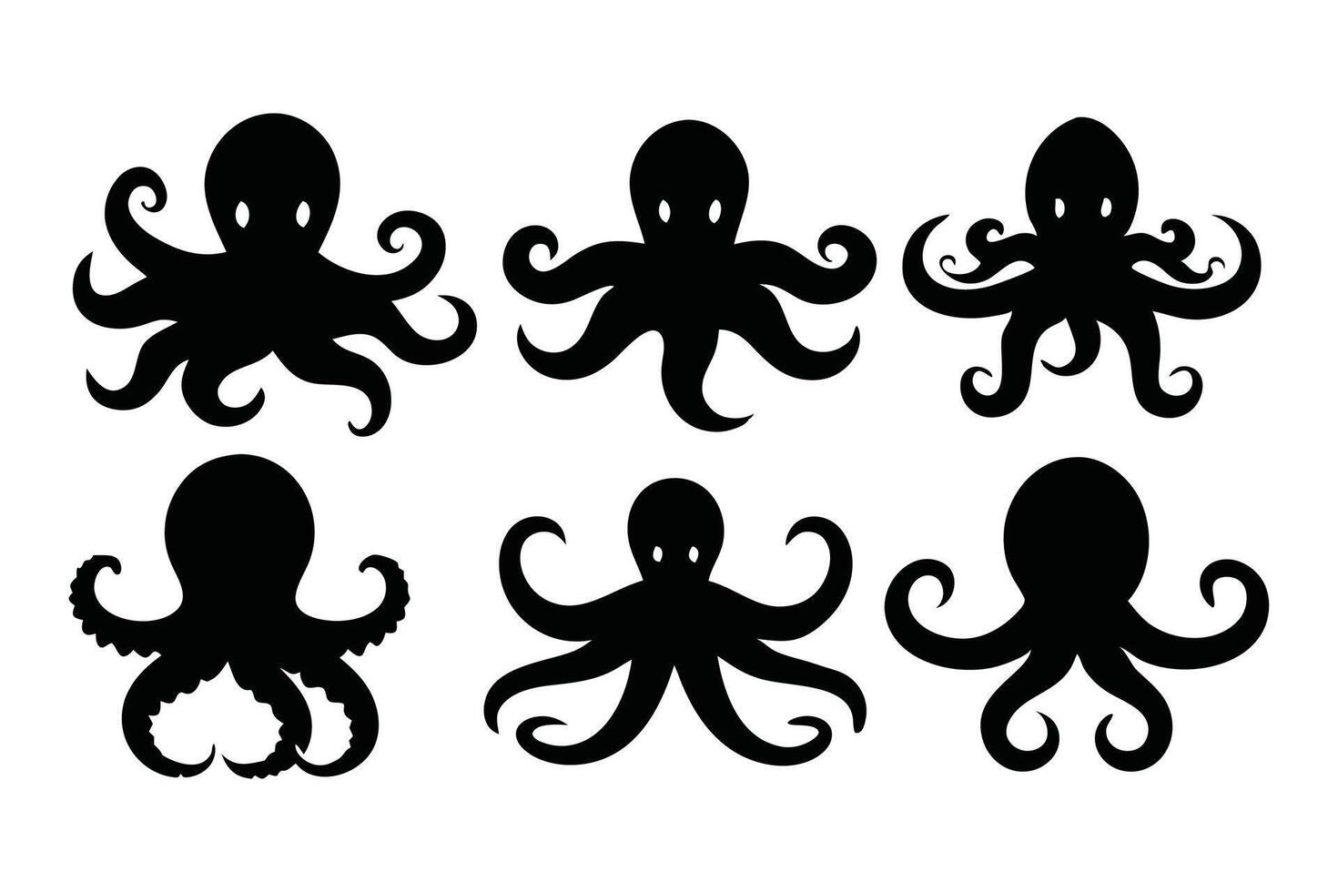 Octopus silhouettes isolated flat illustration on white background vector
