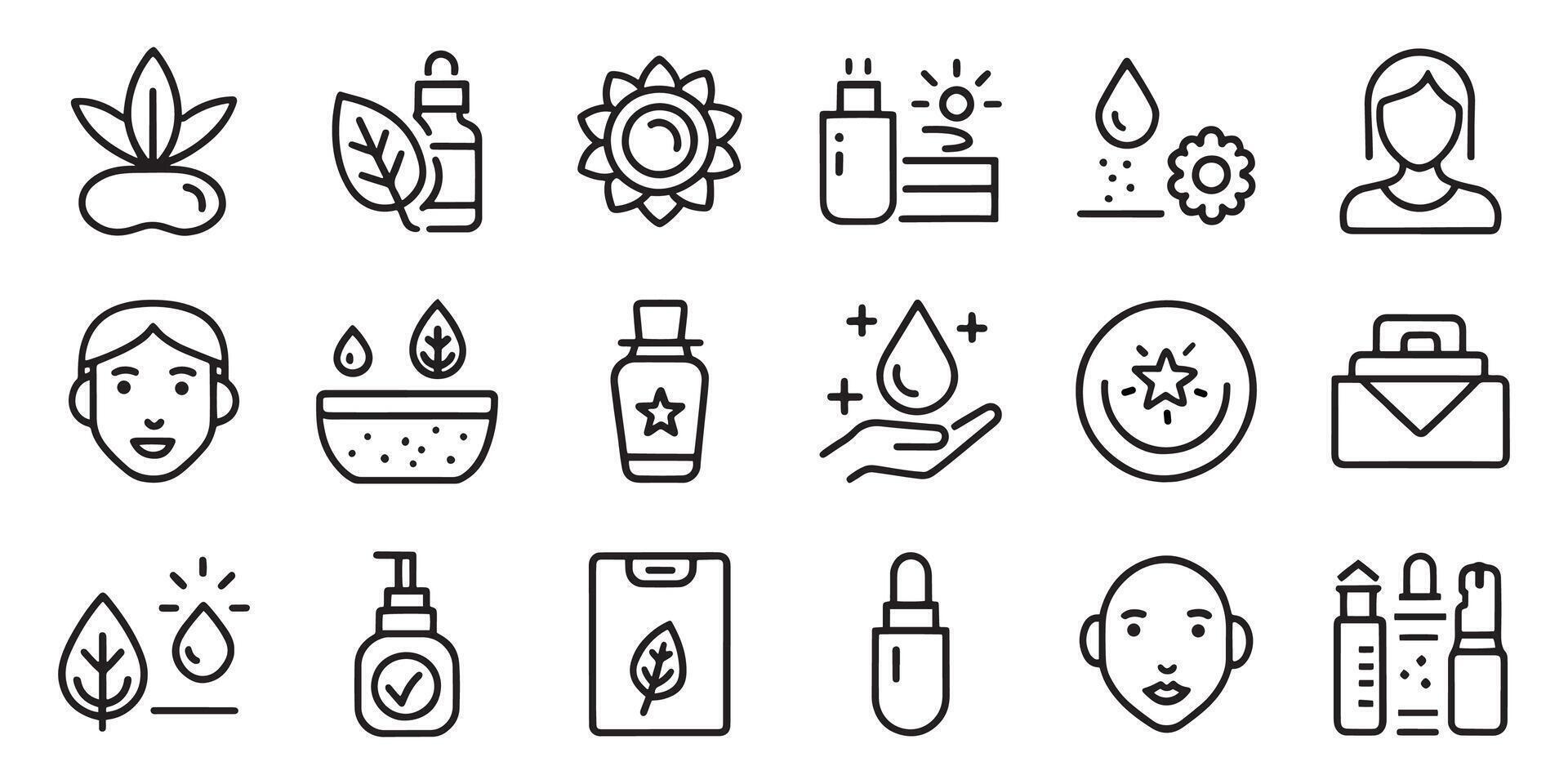 Skin care related editable stroke outline icons set isolated flat illustration on white background vector