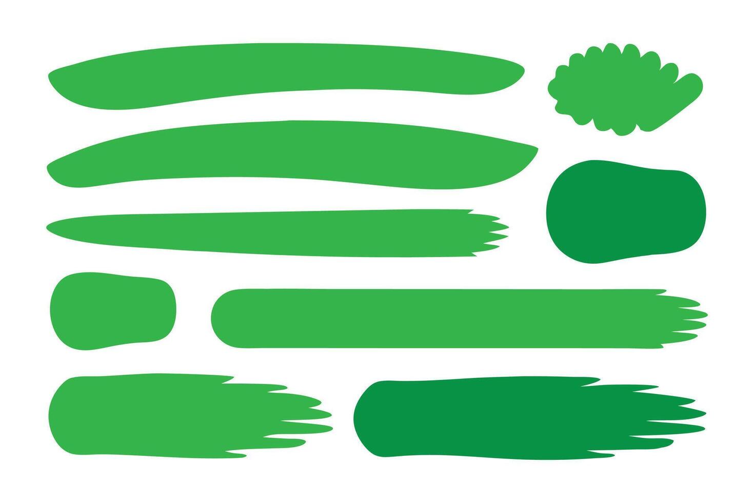 Green brush strokes set isolated flat illustration on white background vector