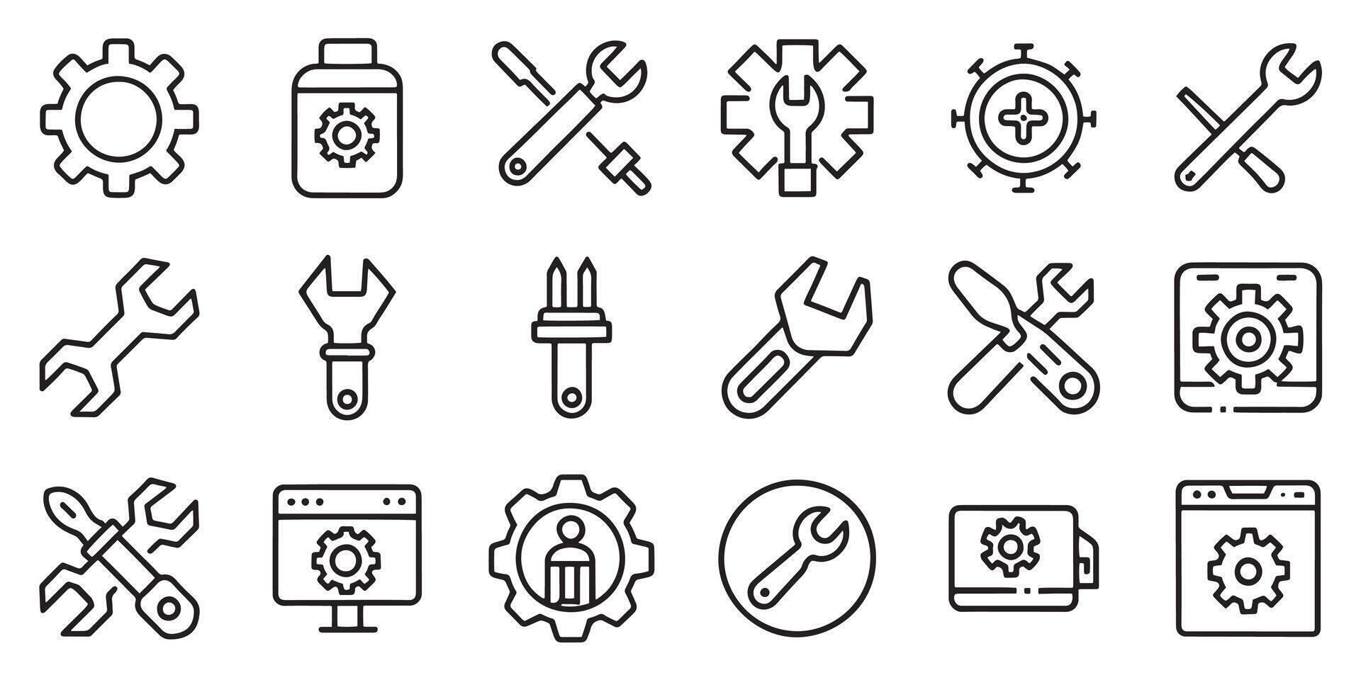 Repair concept editable stroke outline icons set isolated flat illustration on white background. vector