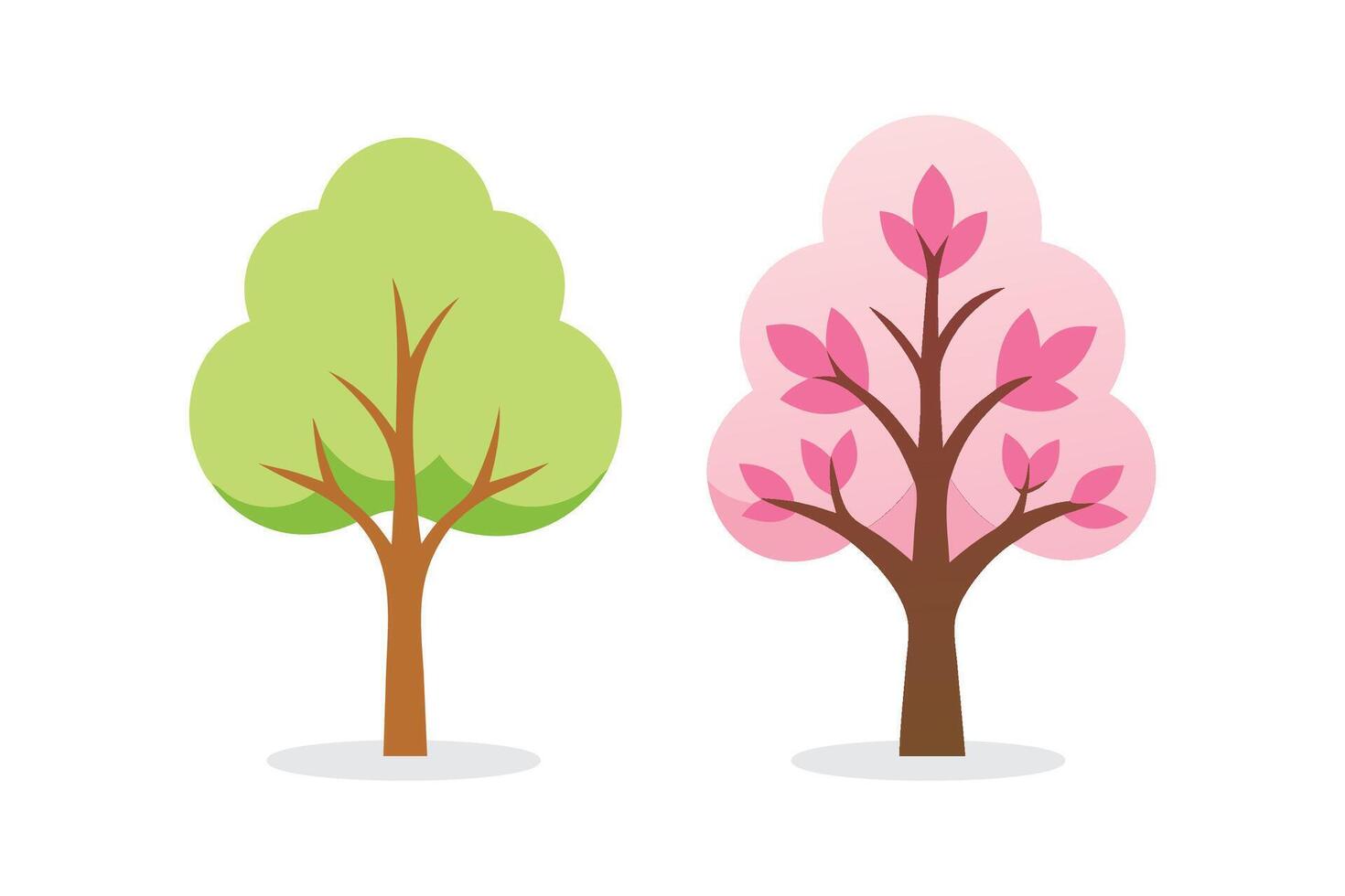 Cute spring tree set isolated flat illustration on white background. vector