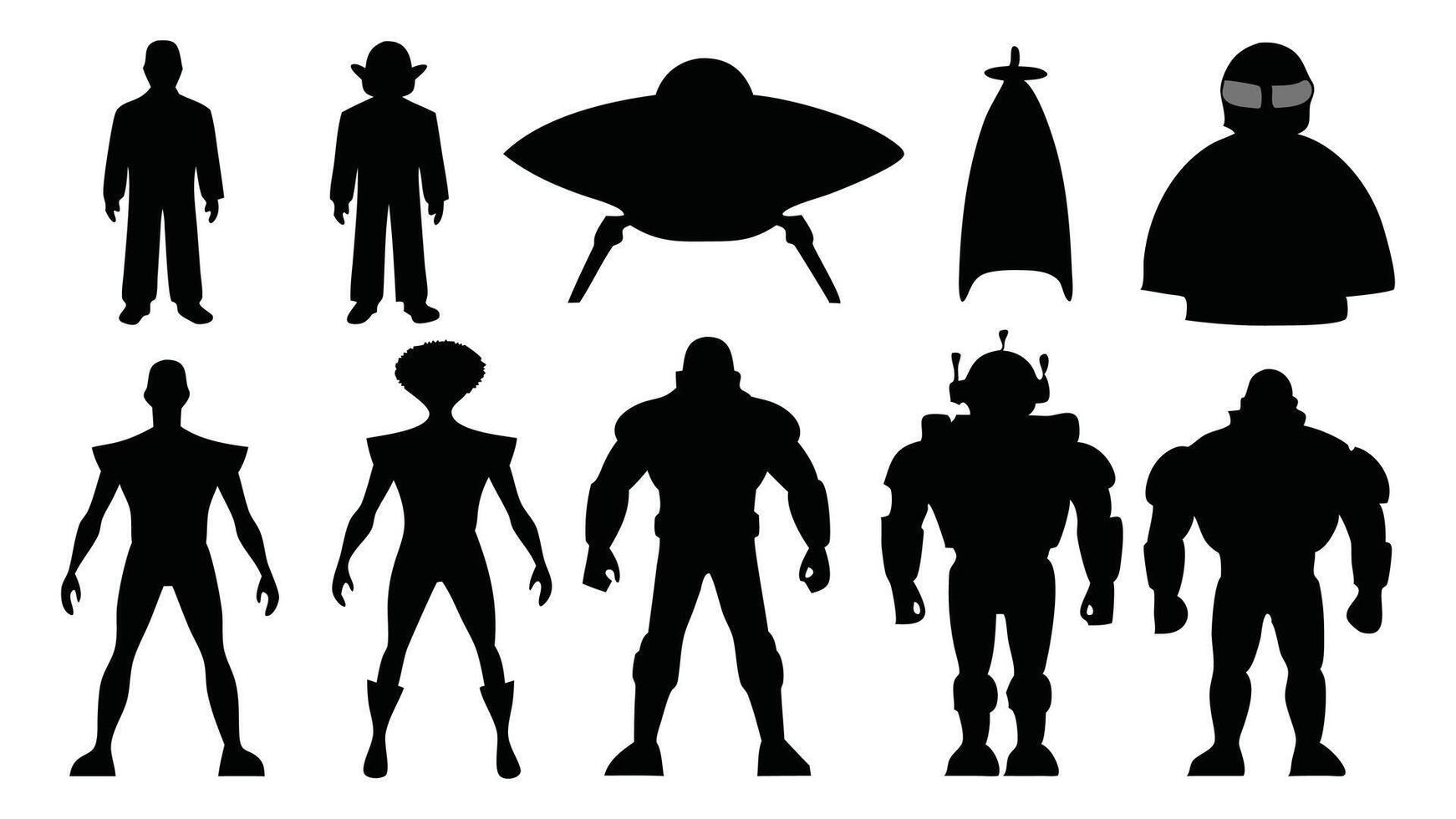 Futuristic retro silhouettes set isolated flat illustration on white background. vector