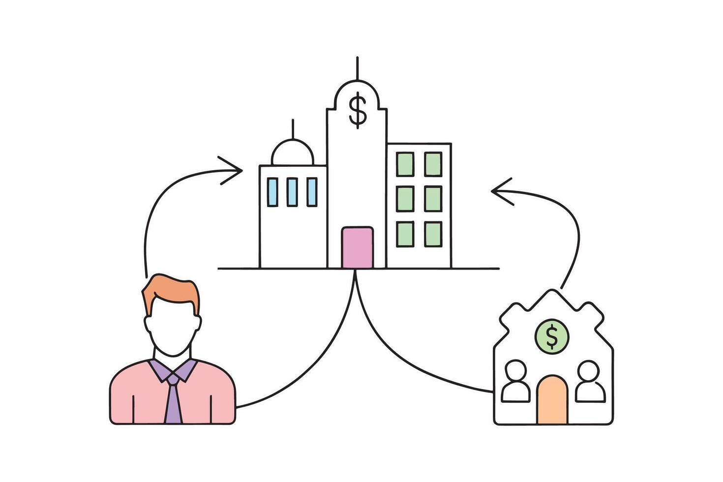 Integrated with a dollar sign, conveying the concept of home investment. Line art doodle illustration on white background. vector