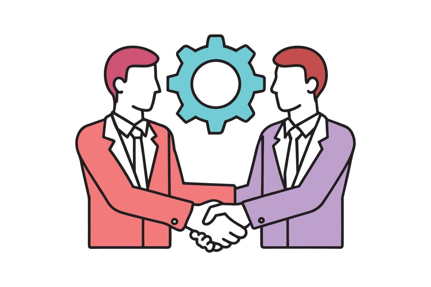 Collaboration business isolated doodle line art flat illustration on white background vector
