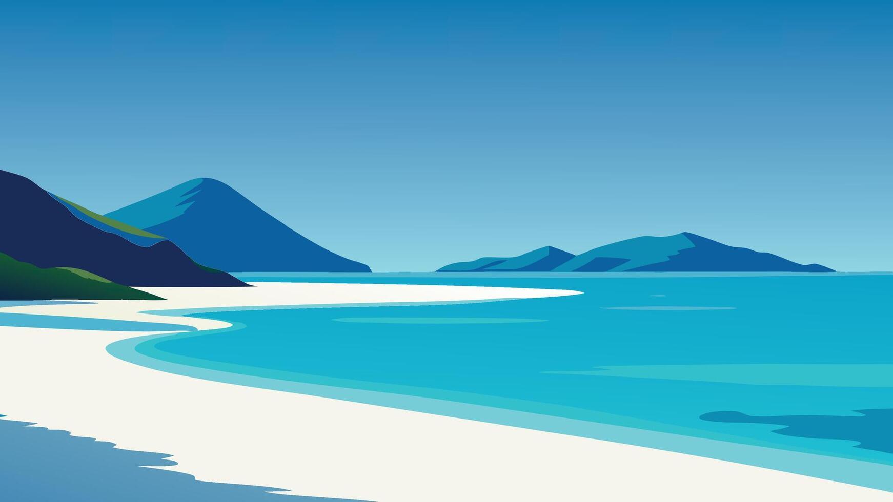 stunning view of Thailand's pristine beaches, featuring soft white sand and crystal-clear turquoise waters under a bright skyflat illustration Nature background. vector