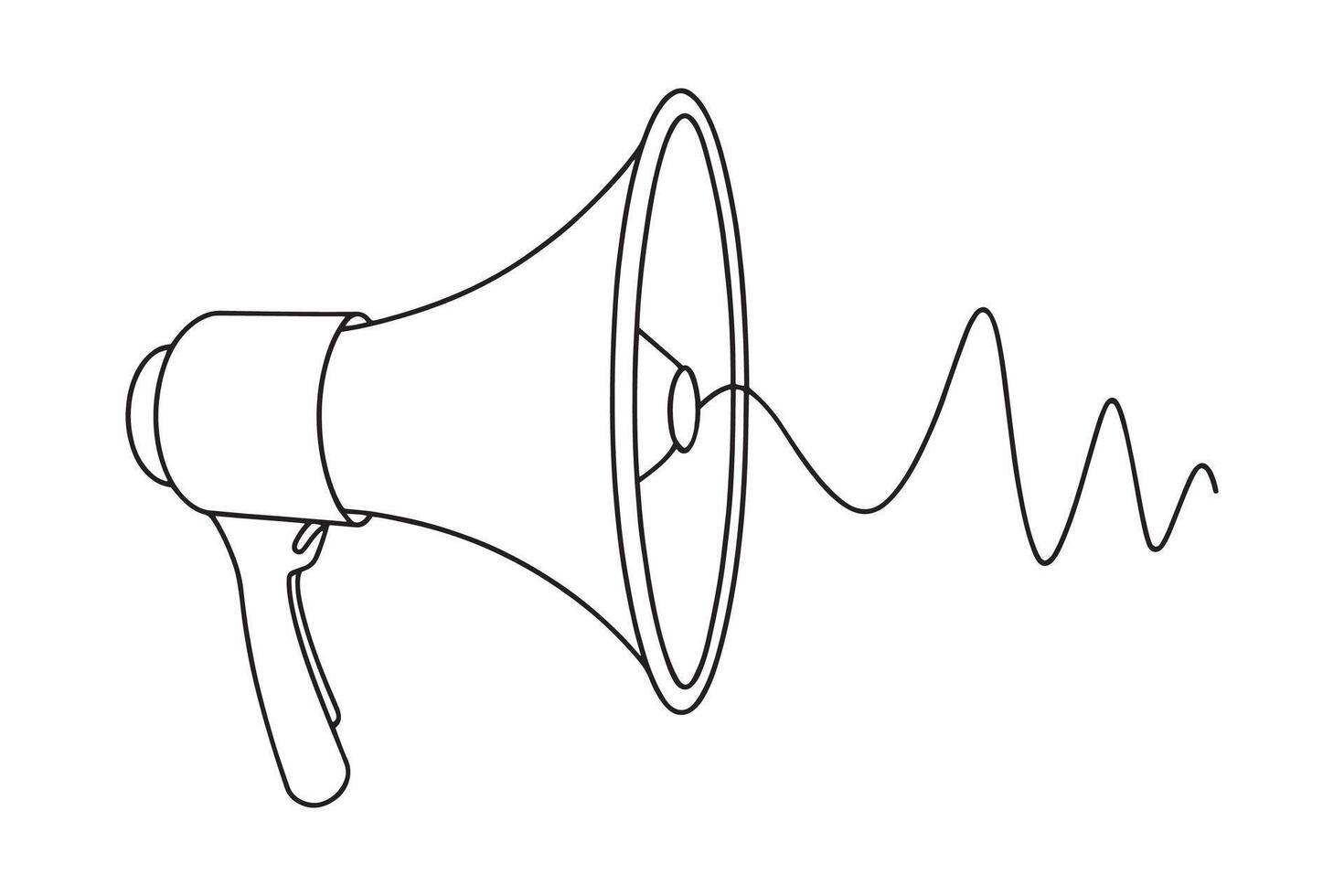Megaphone to Sound ring isolated doodle line art flat illustration on white background. vector