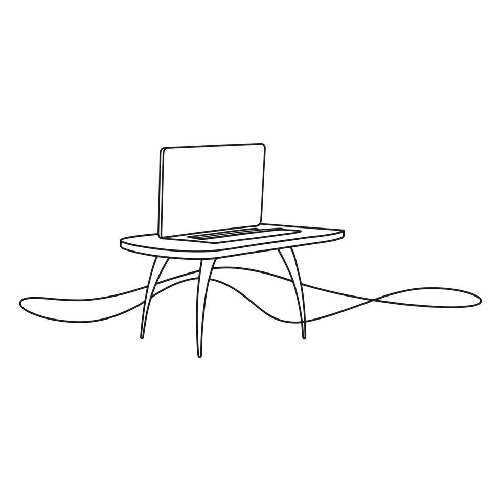Laptop Table Miscellaneous Furniture isolated continuous line art flat illustration on white background. vector