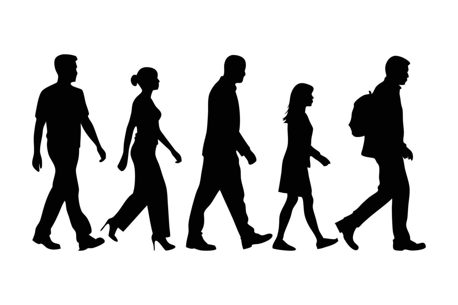 People walking silhouettes set isolated flat illustration on white background. vector