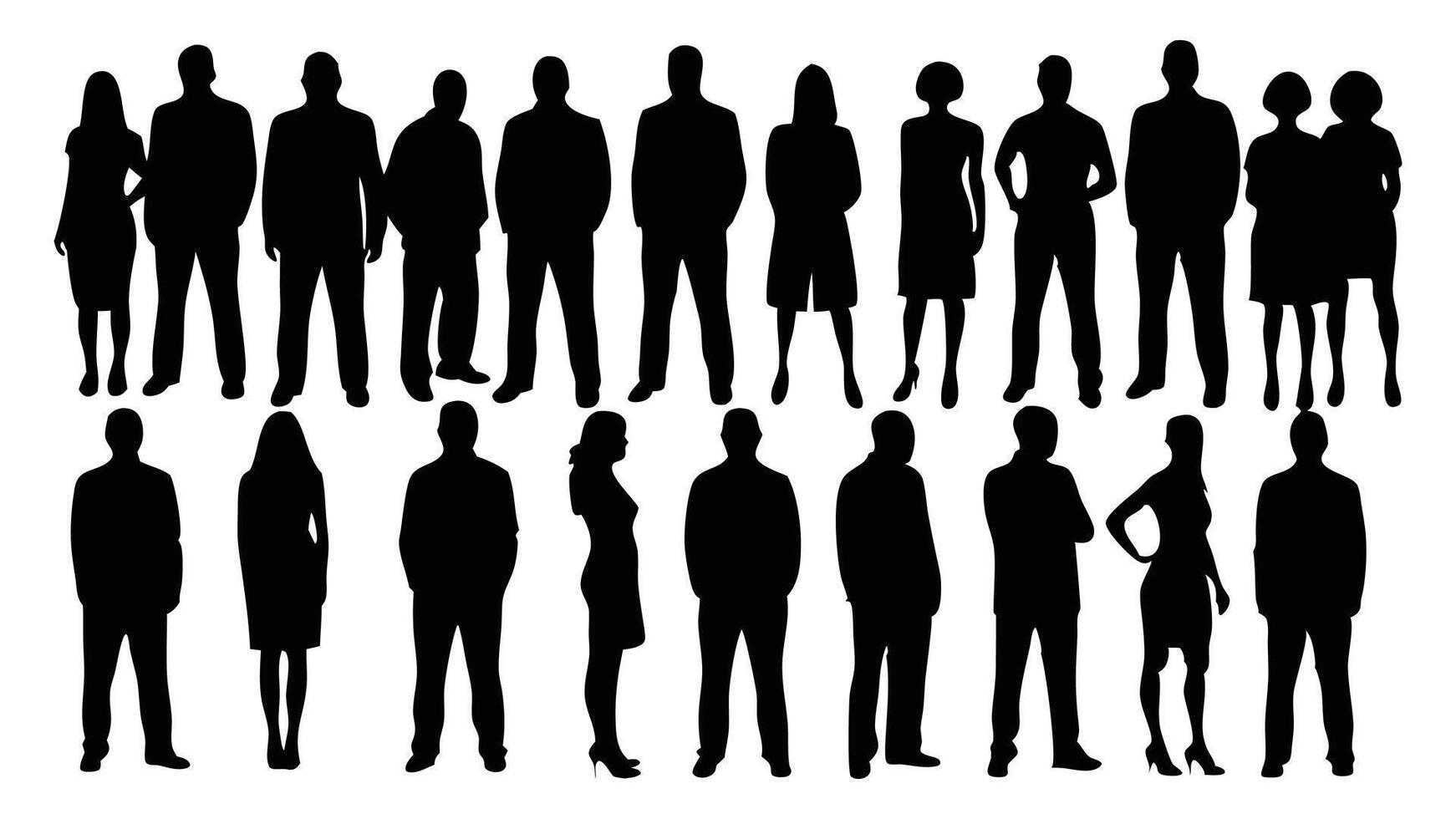 Crowd of people silhouettes set isolated flat illustration on white background. vector