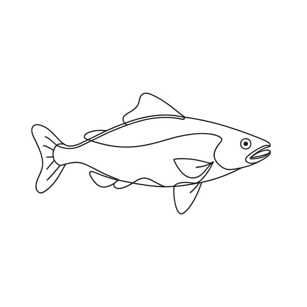 Trout fish continuous line art flat illustration on white background. vector