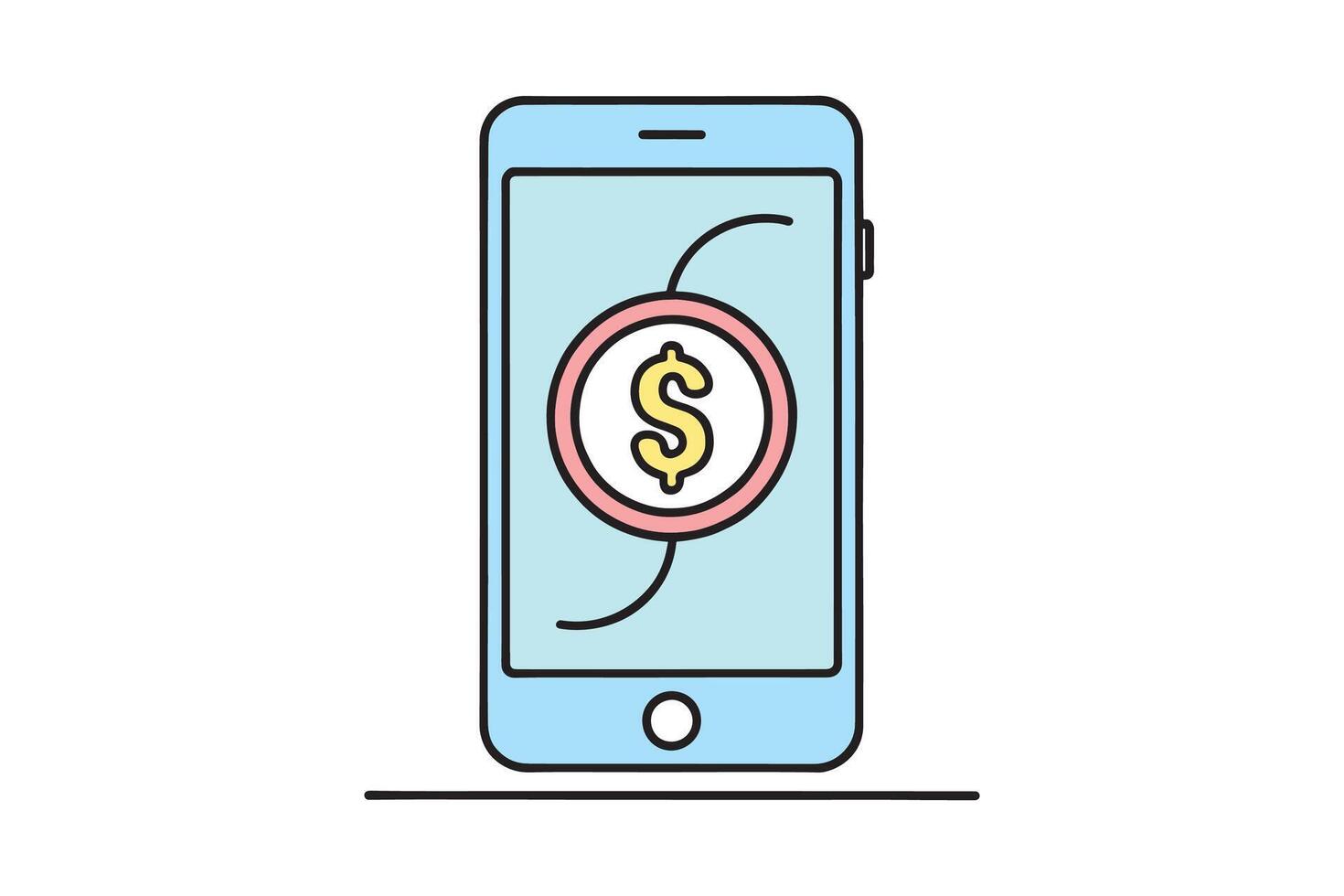 Mobile interface coin icon isolated doodle line art flat illustration on white background. vector