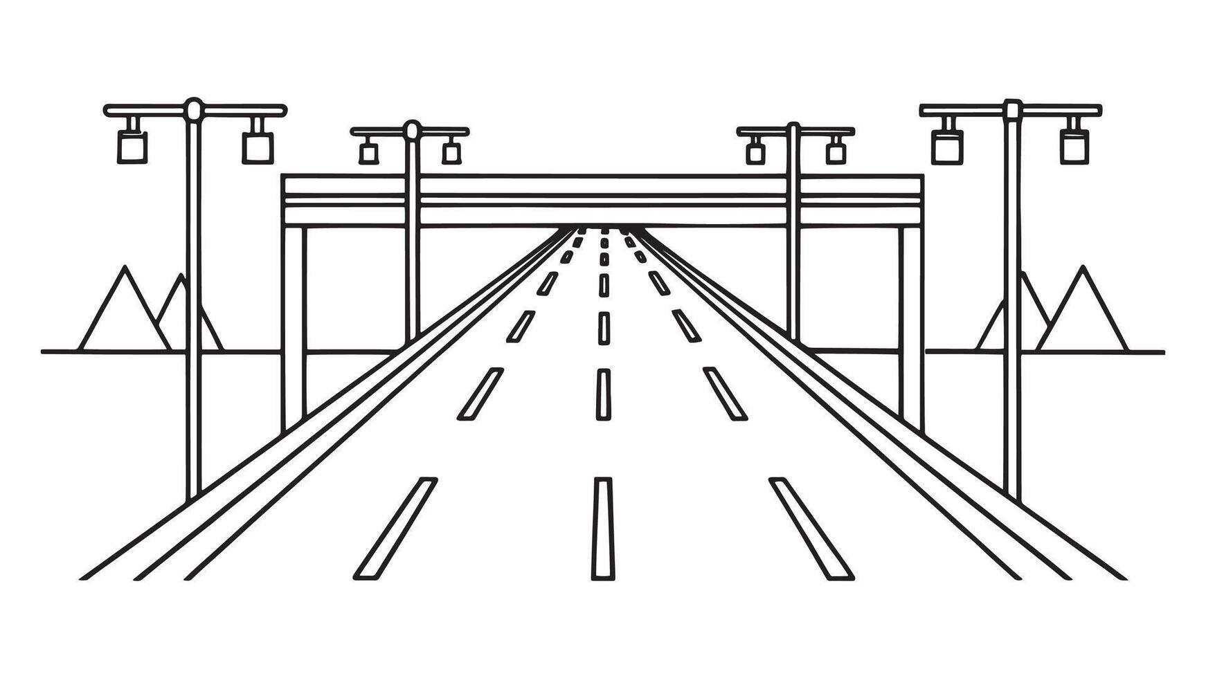 Tollway road continuous line art flat illustration on white background. vector