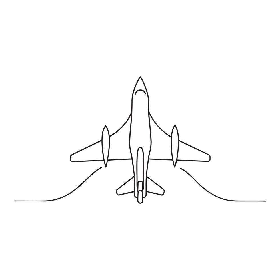 Fighter Jet Air Transport isolated continuous line art flat illustration on white background vector