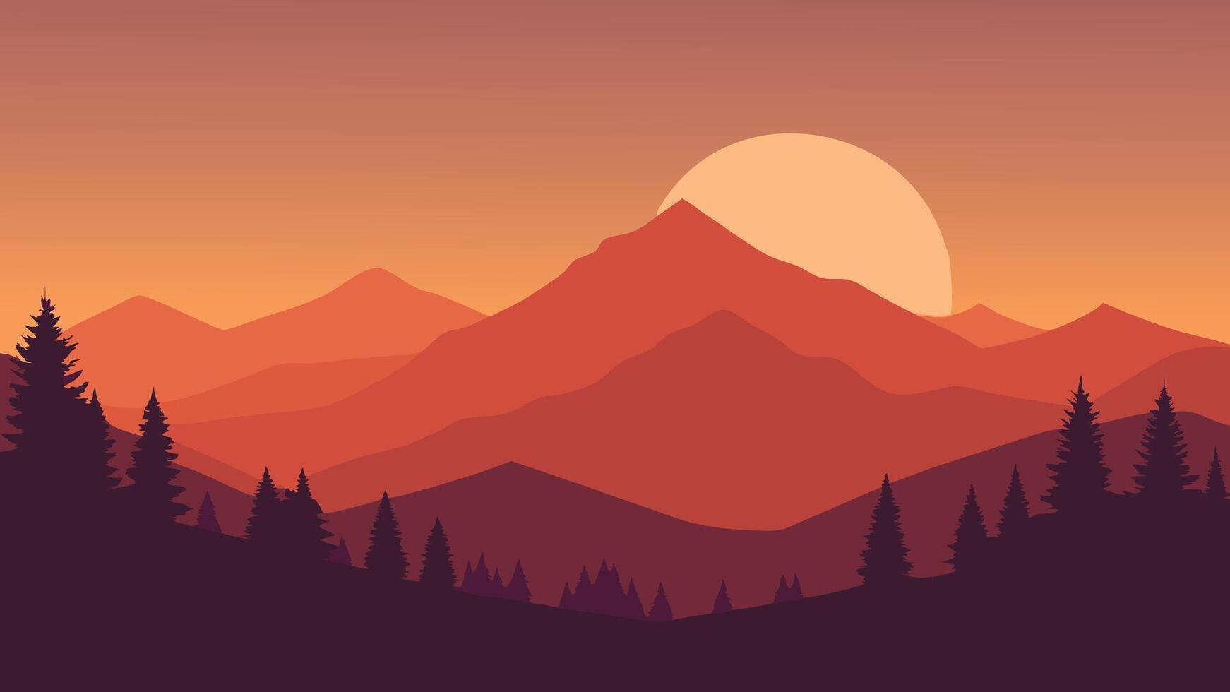 Shrouded in fog and showcasing rich, warm hues of the season flat illustration Nature background. vector